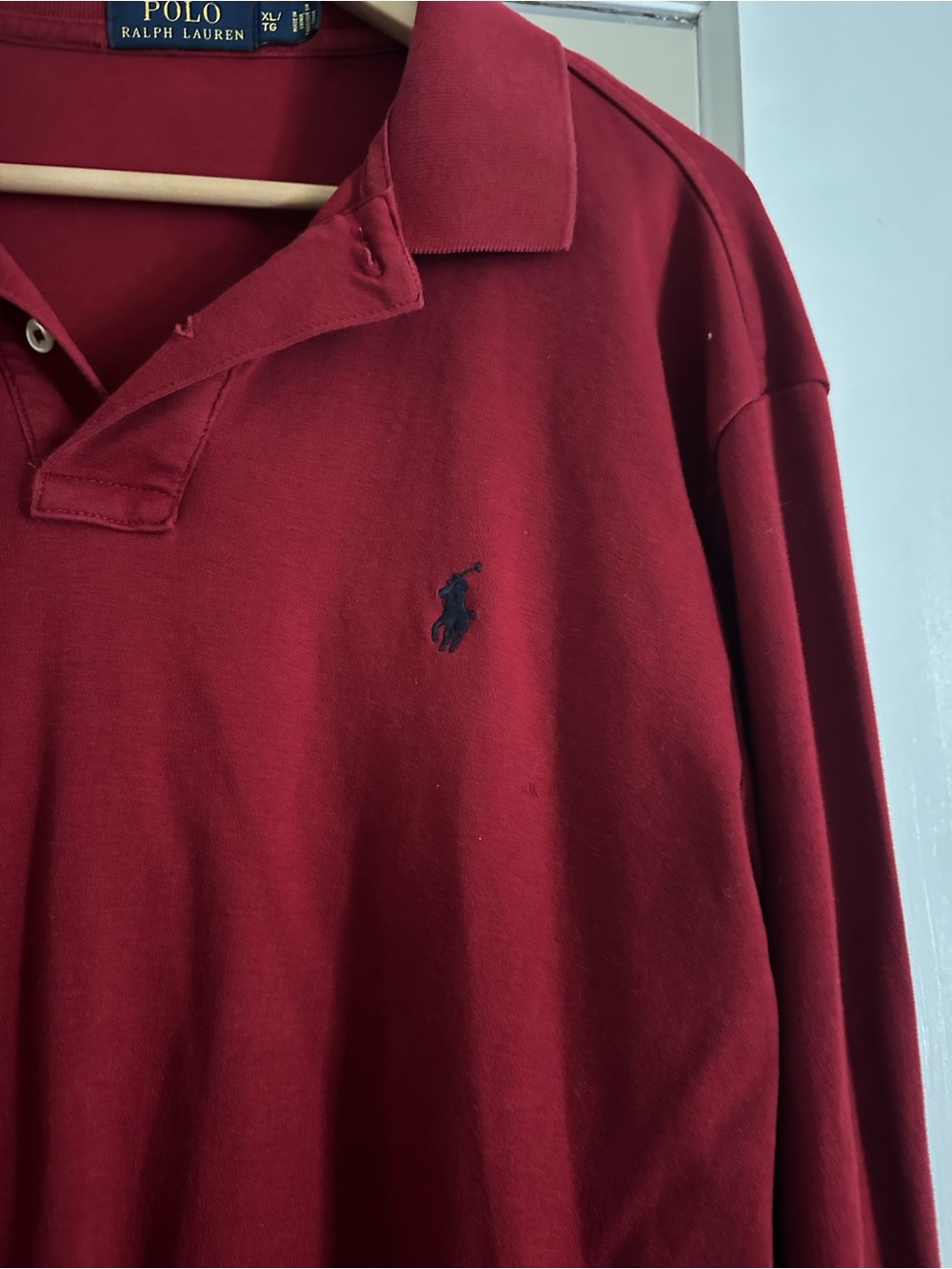 Polo by Ralph Lauren Men's Long-Sleeve Red Polo Shirt, XL - Picture 2 of 3
